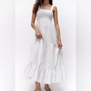 Zara White Tiered Smocked Maxi Dress
